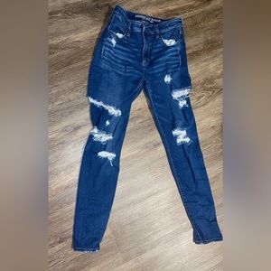 American Eagle High-Rise Jegging Distressed Jeans (Dark Blue) Size 6